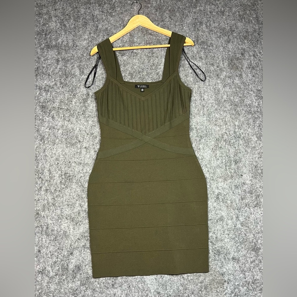 Guess Olive Ribbed Sheath Midi Dress Size 14